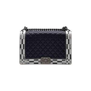 CHANEL Boy Lambskin Black And White Shoulder Bag